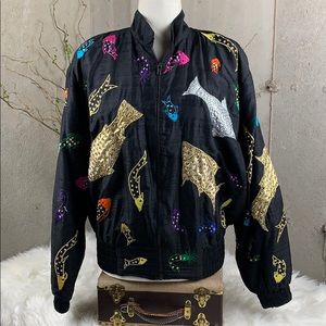 Vintage JA Resort Silk Bomber Small sequins
